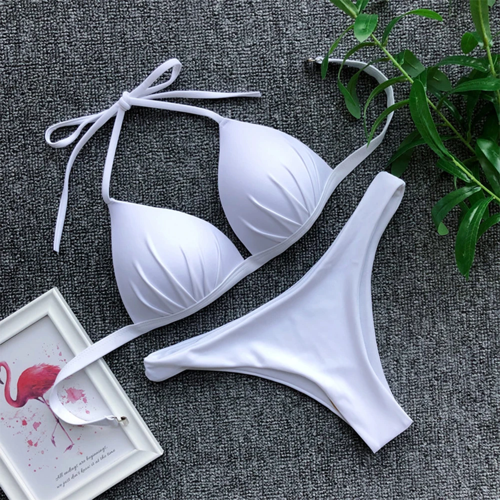 

Solid Color Hard Bag Bikini 2021 New Women's Low Waist Swimsuit European And American Fashion Sexy Beachwear Summer Beach Surf