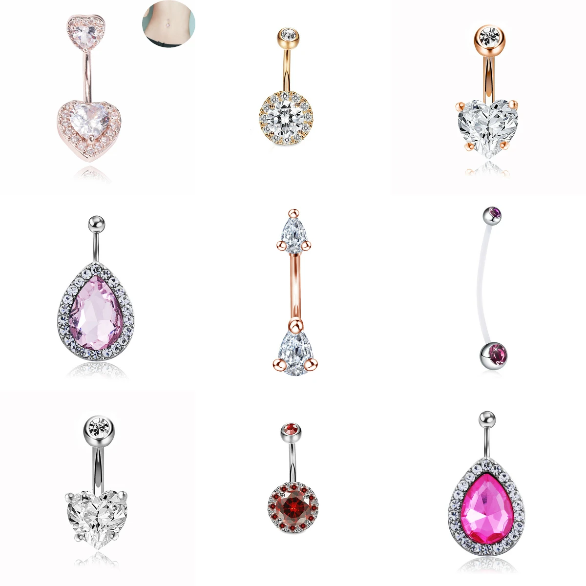 

Crystal CZ Belly Button Rings 316L Surgical Steel Navel Rings Belly Piercing Nombril Ombligo Women Men 1.6*10mm Body Jewelry