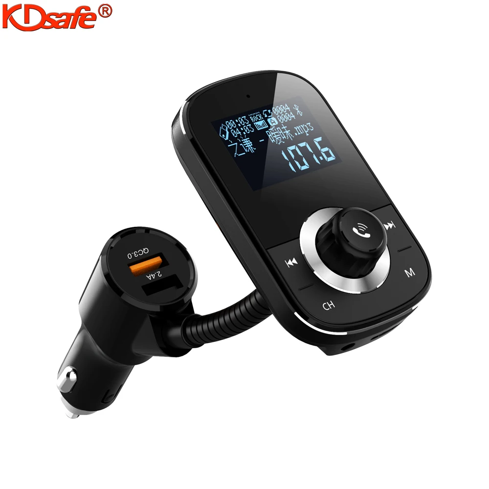 

KDsafe Car Charger MP3 Player Wireless Bluetooth 5.0 FM transmitter QC3.0 2.4A Dual USB Bluetooth Car Kit U-disk / TF Card AUX