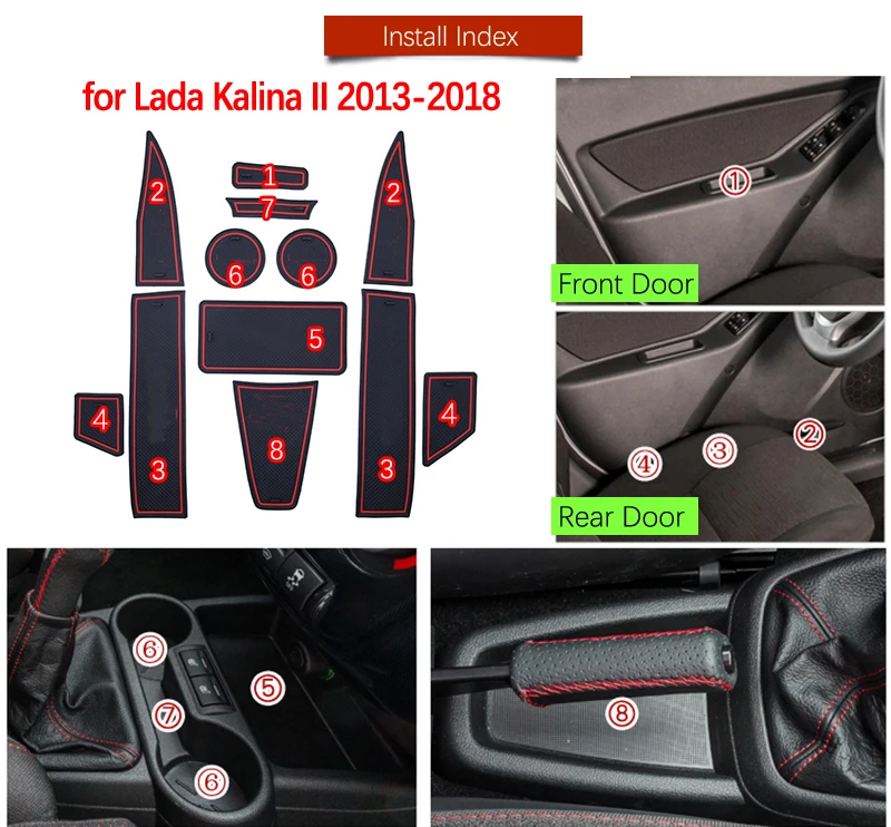 Противоскользящий резиновый коврик для канавки Lada Kalina II MK2 2013 2018 BA3 2192 2194