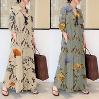 elegant printed shirt dress womens autumn sundress zanzea casual long sleeve maxi vestido female lapel button robe