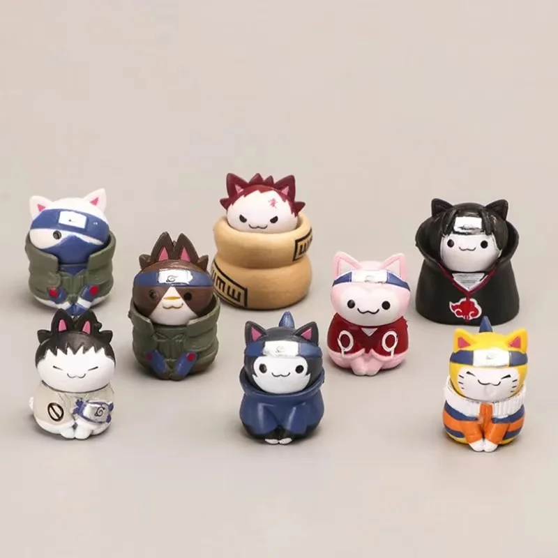 8 шт./компл. Kawaii Naruto статуя кота Аниме фигурки Итачи Какаси Гаара Саске ПВХ