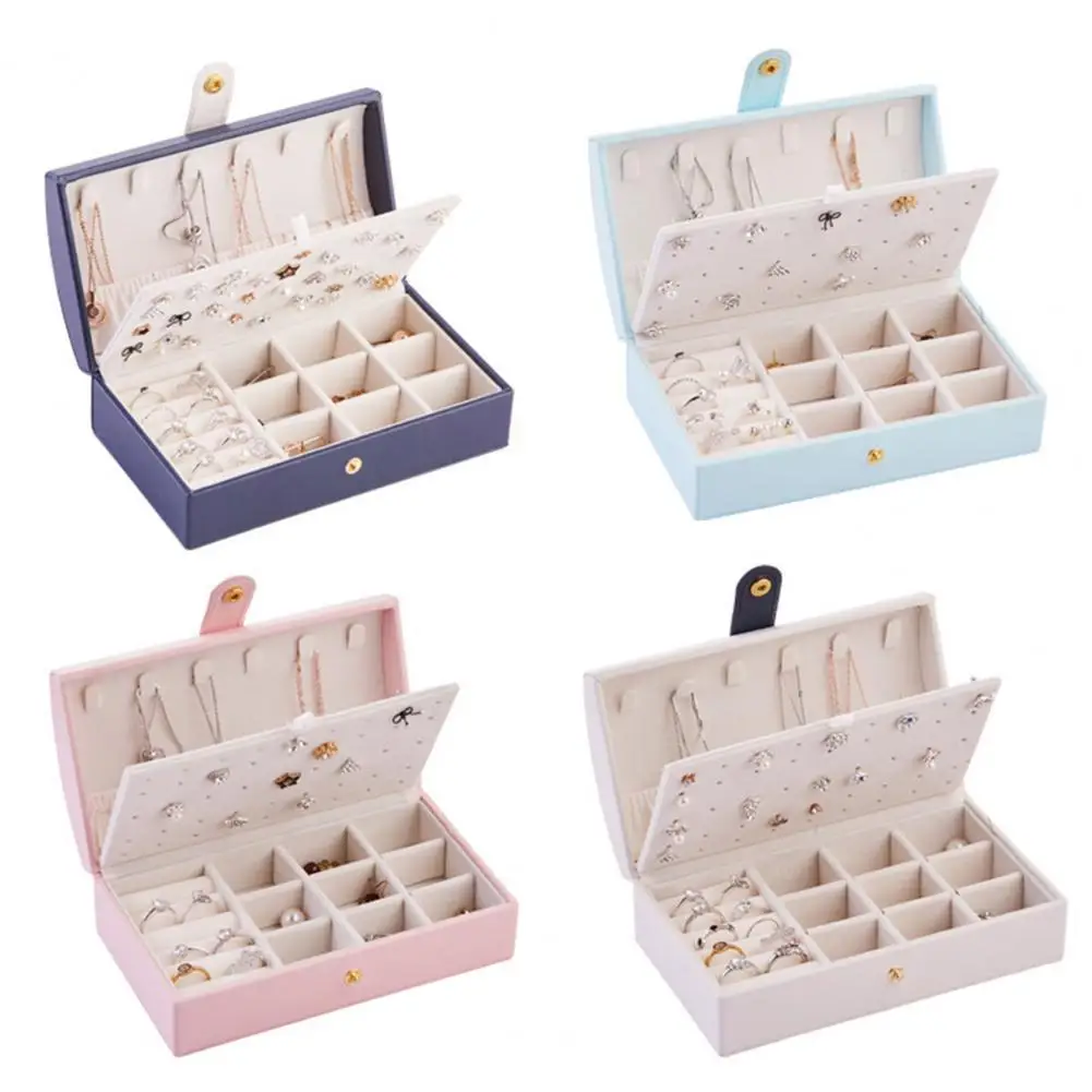 

Hot Sales Jewelry Box Two-layer Large Capacity Faux Leather Beautiful Outlook Jewelry Storage Case for Earrings