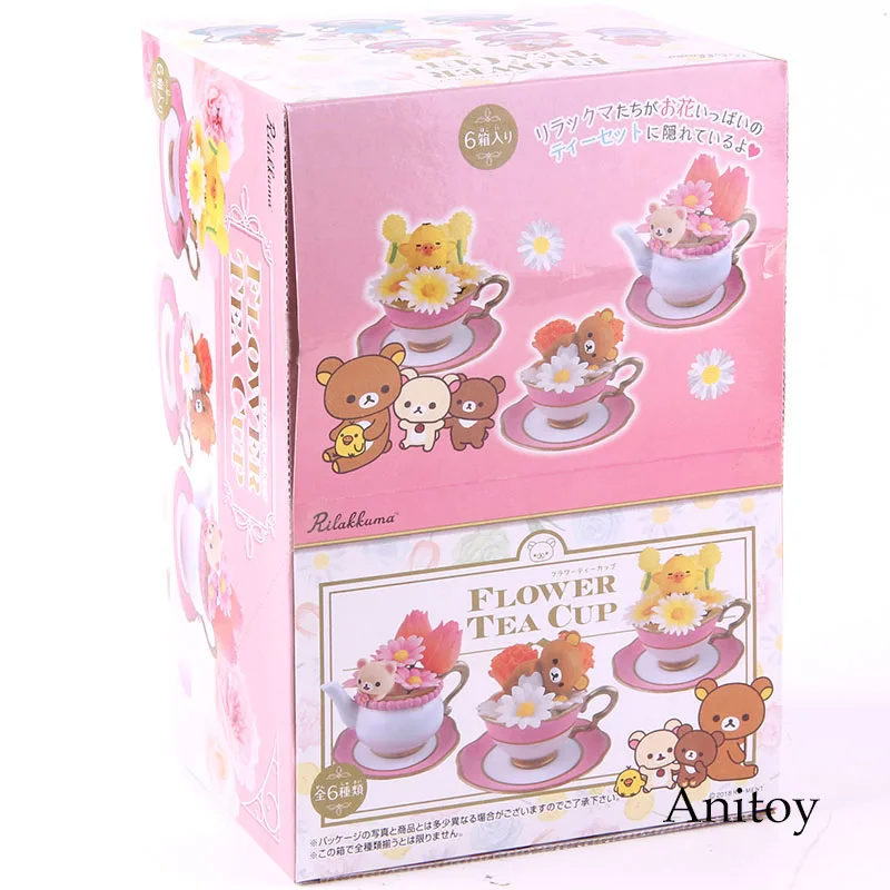 Медвежонком-рилаккумой Цветочный чай чашка ПВХ Rilakkuma фигурку Kawaii милые украшения куклы Коллекционные модели игрушки 6 шт./компл