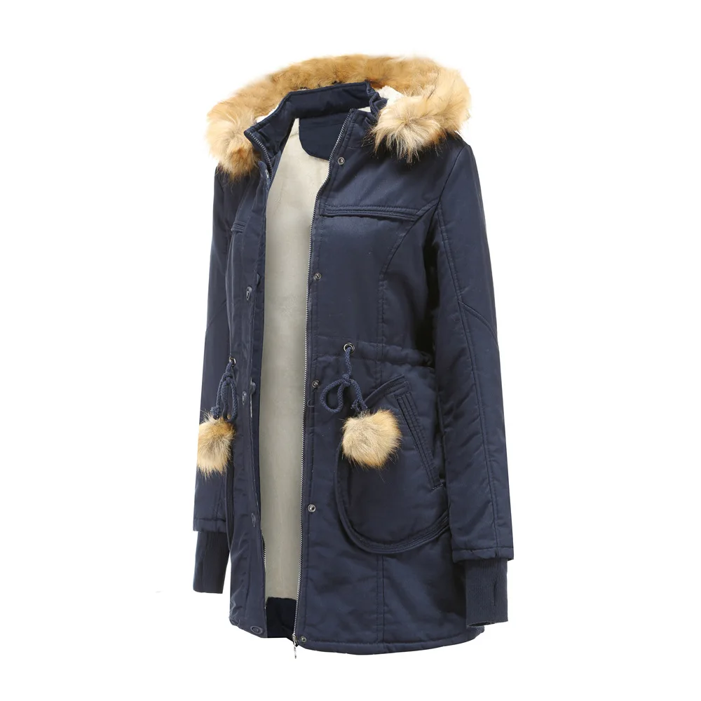 

2021 Women Parkas New Mid-Long Style Thicken Thermal Overcoats For Female Casual Outers Outertop Winter Coat Pockets Fur Ball