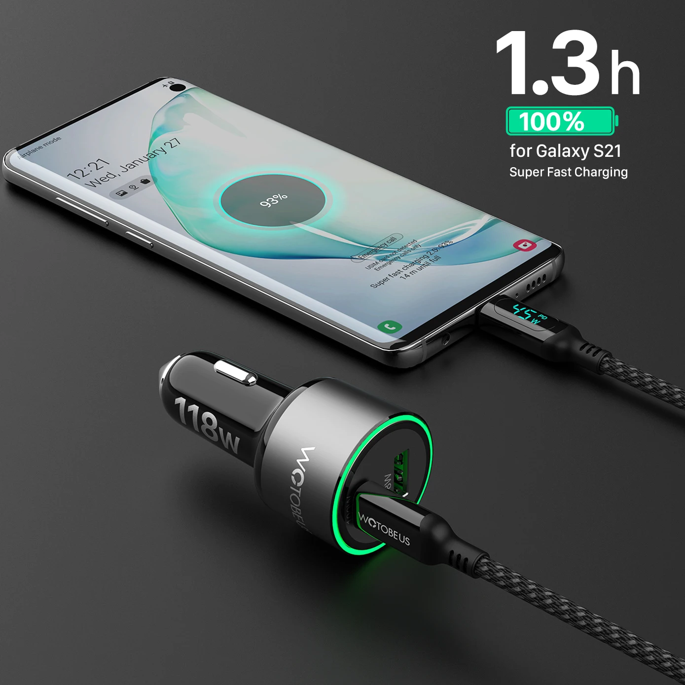 Автомобильное зарядное устройство WOTOBE PD 100 Вт USB быстрая зарядка 5 0 QC3.0 Тип C для