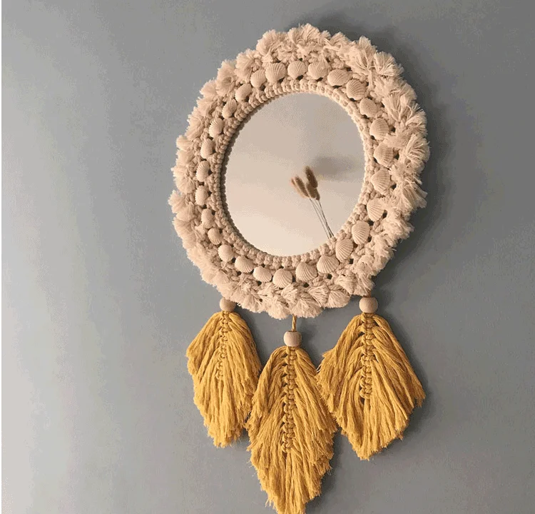 Macrame Feather Wall Mirrors Espejos Decorativos Makeup Mirror Bath Room Tapestry Boho Decor for Home Living | Дом и сад