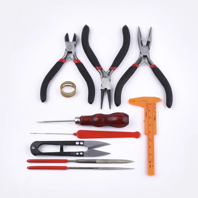 1set DIY Ювелирные наборы инструментов плоскогубцы ножницы Бисероплетение пинцеты булавки латунные кольца крючком крюковые иглы рулетка штангенциркуль - Цвет: 1set