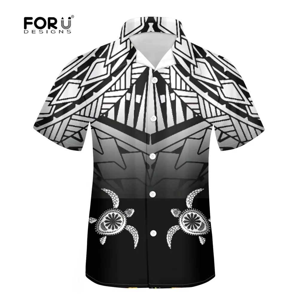 

FORUDESIGNS 1PCS Drop Ship Hawaii Men Summer Shirt Sea Turtle Tribal Polynesian Fashion Design Loose Plus Size Tops Beach Blouse