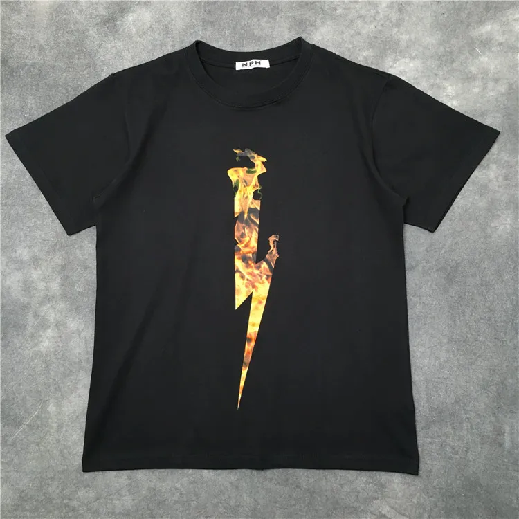

Men New Novelty luxury Fire Neil thunderbolt T Shirts T-Shirt Hip Hop Skateboard Parkour Street Cotton T-Shirts Tee Top N194