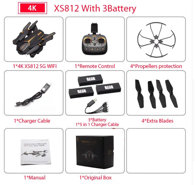 4K 3B Color Box VISUO XS812 gps Радиоуправляемый Дрон с камерой 4K HD 5G wifi FPV удерживающий высоту один ключ возврат Радиоуправляемый квадрокоптер Вертолет VS XS809S E58 E502S - Цвет: 4K 3B Color Box