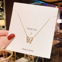 light luxury butterfly three dimensional white fritillary temperament beautiful pendant titanium steel gold plated necklace