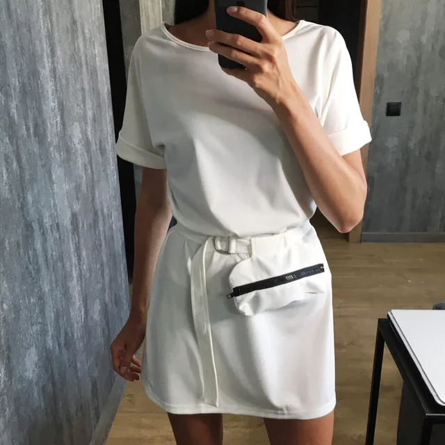 Модное платье с поясом на талии для женщин в европейском и американском стиле