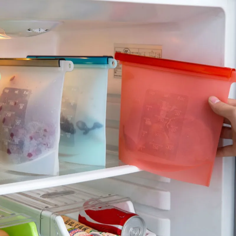 

Reusable Refrigerator Fresh Bags Kitchen Food Sealing Storage Bag Home Food Grade Silicone Fruit Meat Ziplock Kitchen Organizer