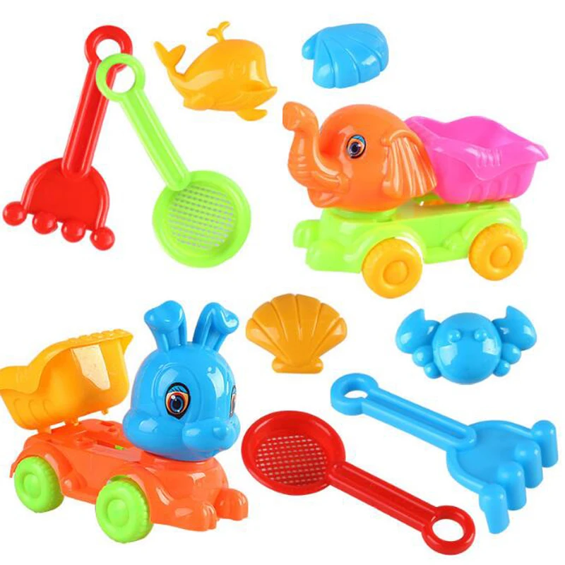 5 шт./компл. Детская игрушка с мультяшными животными Пляжная машина обучающие