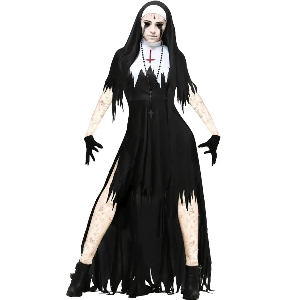 

Halloween Nun Cosplay Costume Women Black Vampire Fantasy Dress Terror Sister Party Disguise Female Fancy For Adults