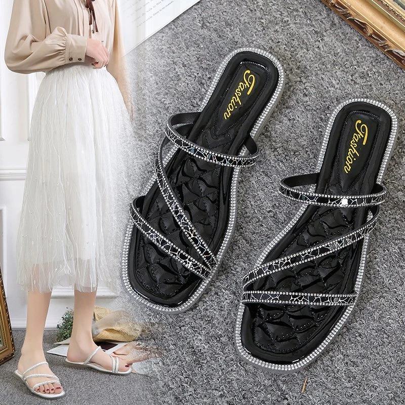 

New Women Summer Outdoor Sandal High Square Heel Flip Flop Ladies Brand Women Slipper Elegant Women Slides Shoes Size 34-43