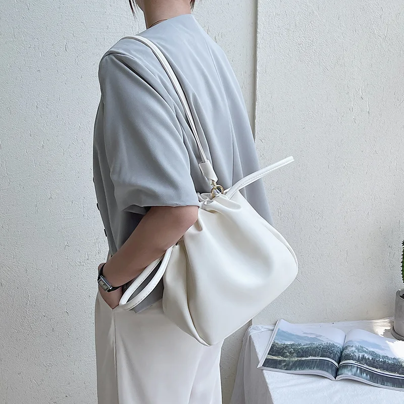

Fashion Macarons Color Shoulder Bag Pu Leather Soft Drawstring Folds Small Square Bag Trend Handbag for Female Packs