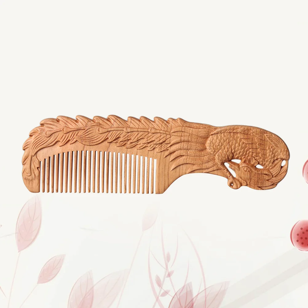 

Резной Карманный деревянный гребень из натурального персикового дерева антистатические гребни для здоровья (феникс)
