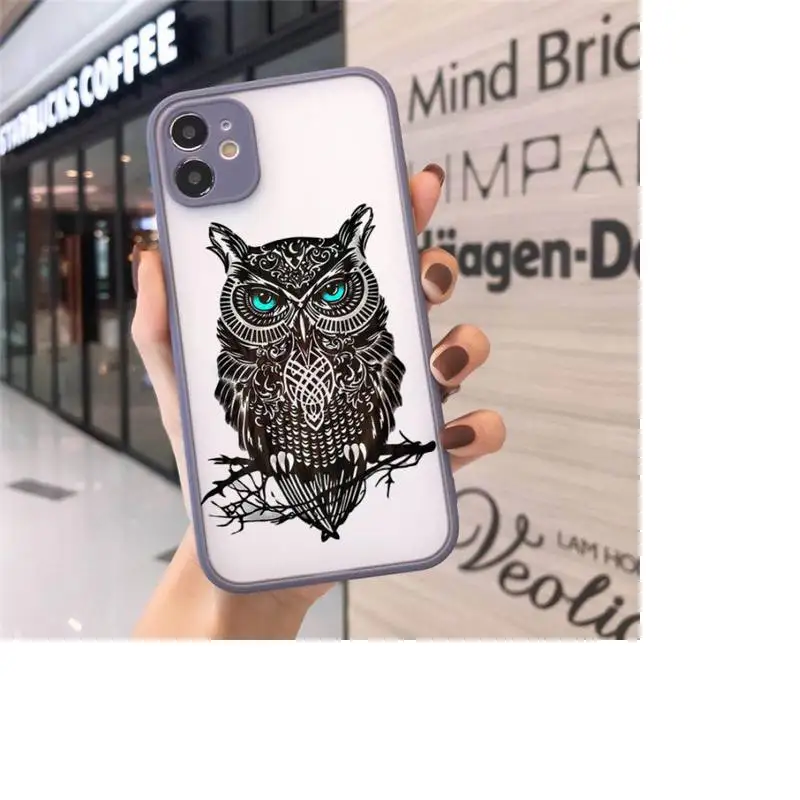 

Phone Case For iPhone 12 11 Mini Pro XR XS Max 7 8 Plus X Animal Owl art cool cute Matte transparent Gray Back Cover