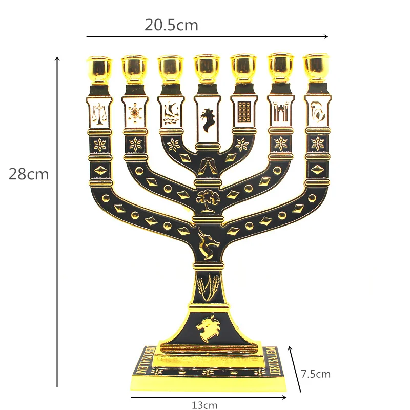 Jewish Menorah Gold Plated 7 Branch Tribes Of Israel Jerusalem
