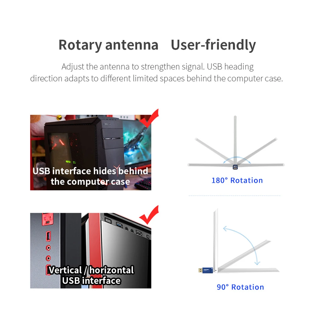 

COMFAST 2.4GHz WiFi USB 2.0 Adapter Receiver for Desktop Laptop PC 6dBi Antenna 300Mbps Wireless Network Card Dongle