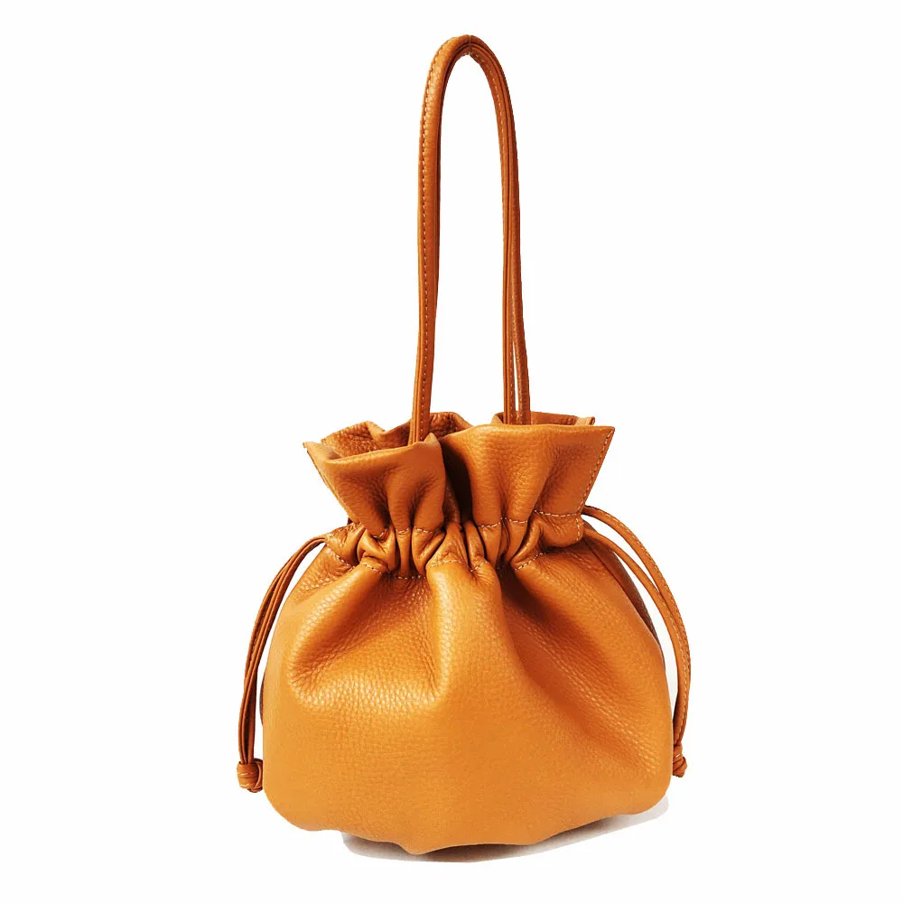Women Small Cow Leather Pouch Bag Female Classical Soft Genuine Bohemian Boho Drawstring Bucket Handbag Messenger | Багаж и сумки