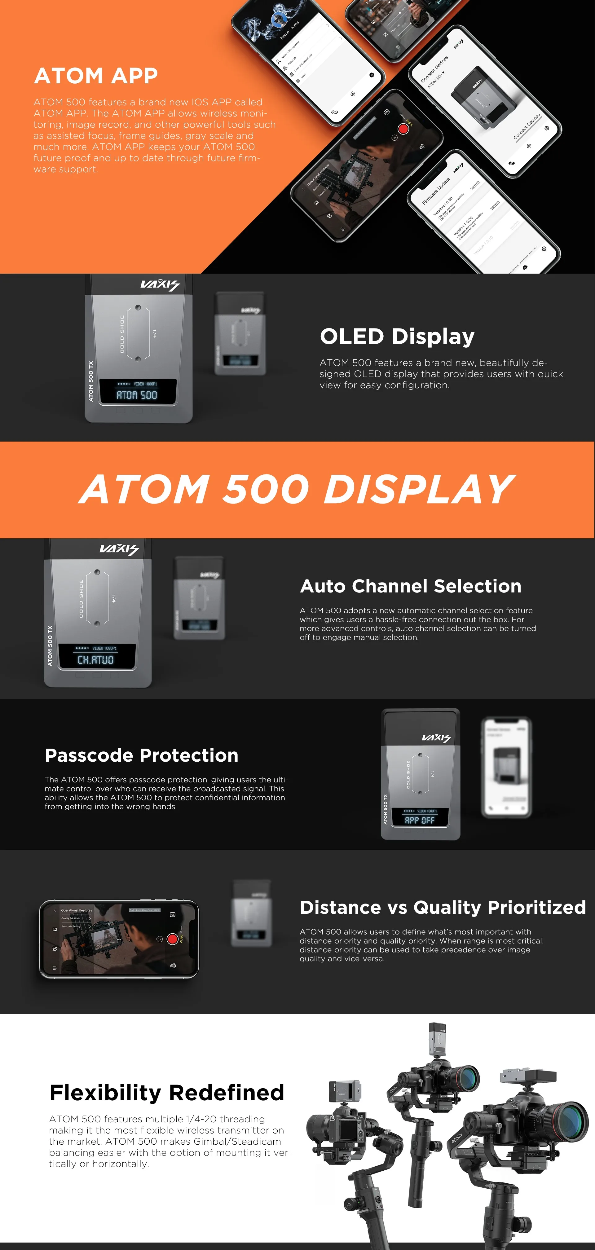 Vaxis ATOM 500 беспроводной передатчик приемник 1080P HD двойной HDMI изображения видео Беспроводная система передачи VS Hollyland mars 400S