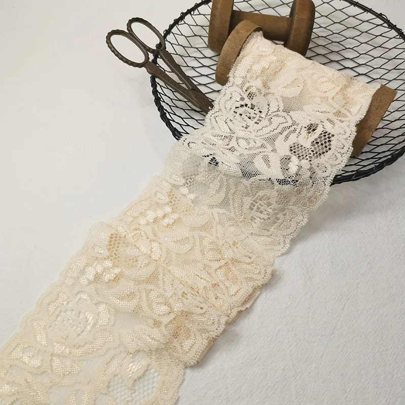 Эластичная кружевная отделка для волос 9 см 1 метр розового слоновой кости белого