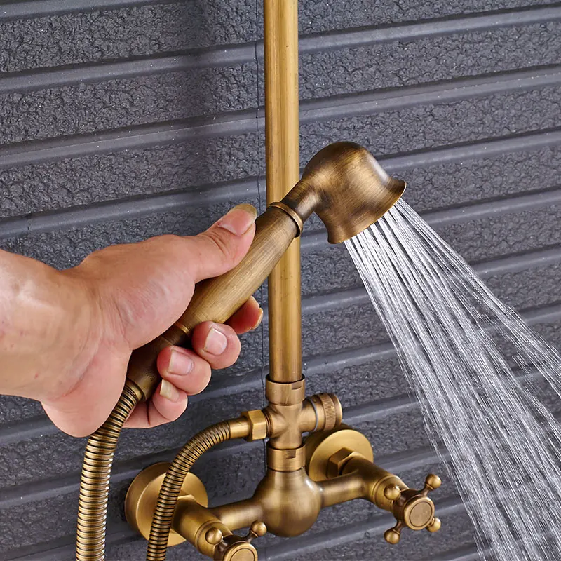 Душевая лейка из античной латуни с краном на полке ручной душевой Набор