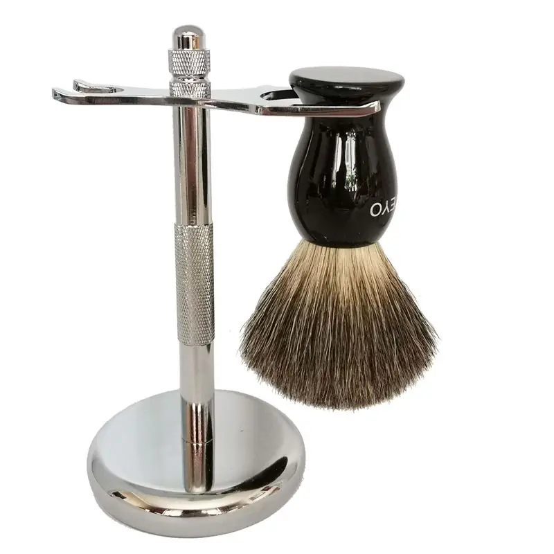 TEYO Pure Badger Hair Shaving Brush and Shaving Stand Set Perfect for Wet Shave Beard Brush