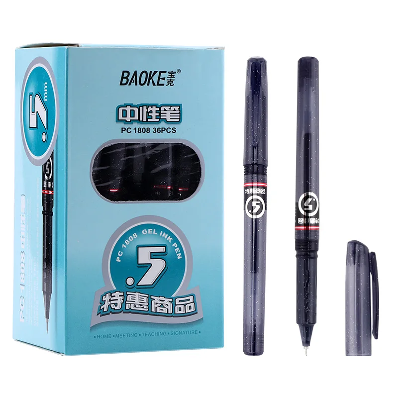 

12 Baoke Pc1808 Neutral Pen Black Student Water Pen Carbon Black Pen 0.5mm Quick Drying Full Needle Tube Type