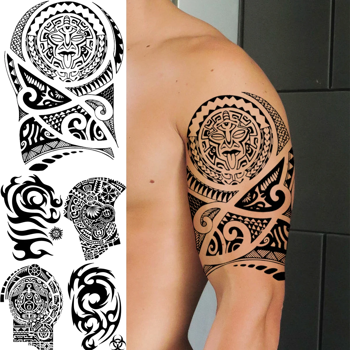 Черные татуировки Maori Tiki Totem Arm для мужчин временные взрослых реалистичные