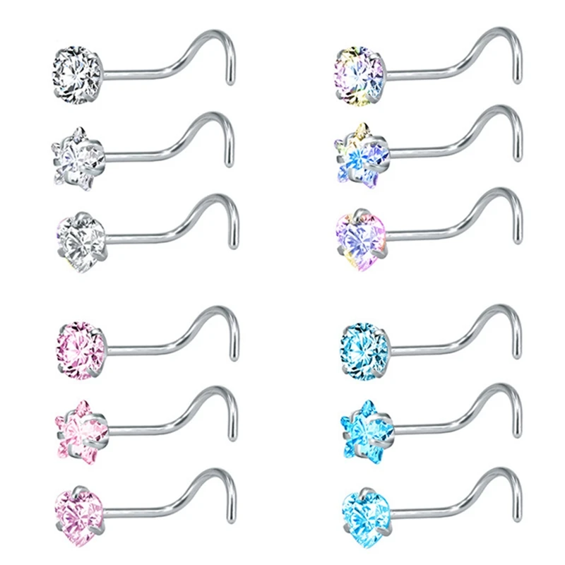 

3pcs/set Nose Ring Nostril Piercings CZ Crystal Piercing Nose Stud Stainless Steel Star Nose Rings Nariz Piercing Women Jewelry