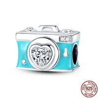 hot selling silver color camera with white zircon charm suitable for original pandora bracelets bangles for women jewelry diy