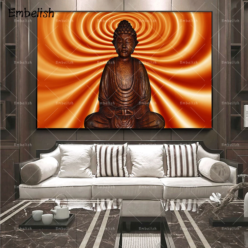 

Embelish 1 Pieces Golden Buddha Statue Modern Home Decor Pictures For Living Room Wall Art Posters HD Print Canvas Paintings