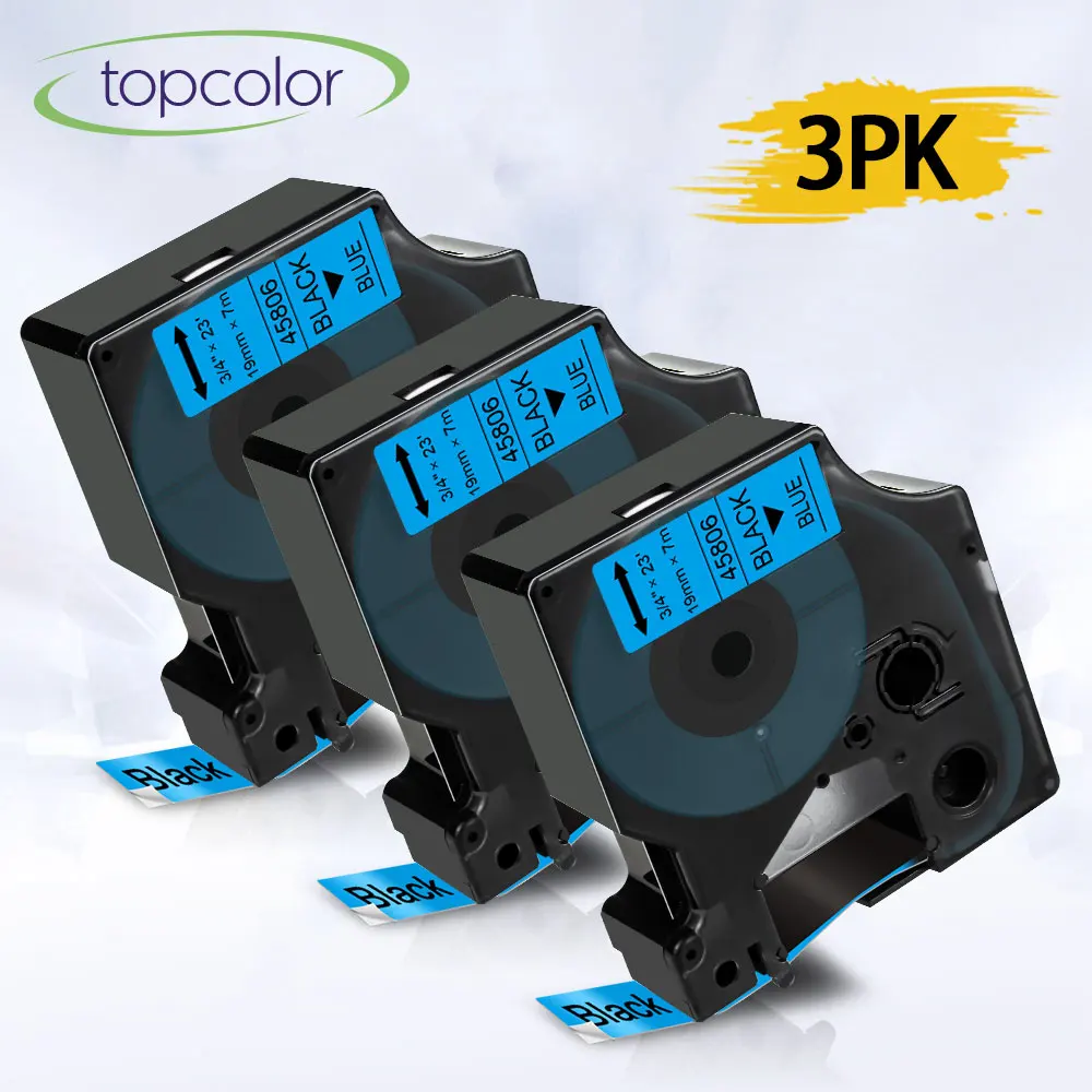

Topcolor 3PK Black on Blue 19mm Printer Ribbon Replace Dymo D1 Label Tape 45806 for Dymo Label Printer LabelWriter 400 450 Duo