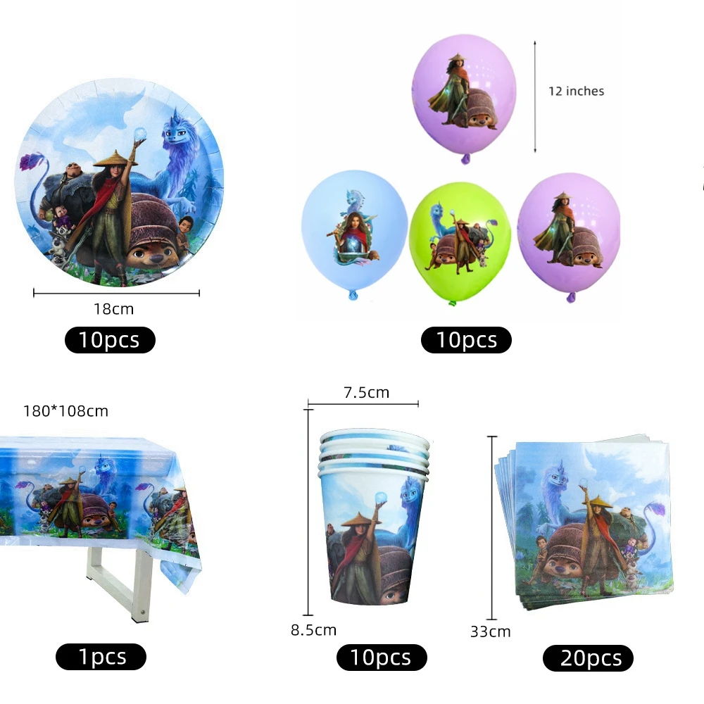 

51pcs Disney Princess Raya and the Last Dragon Birthday Party Decor Paper Cup Plate Napkin Tablecloth Tableware 10Persons Suit