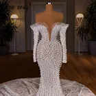 Свадебное платье-русалка, с открытыми плечами, длинным рукавом, свадебные платья из жемчуга в, вырез, свадебные платья, Африканское, на заказ
