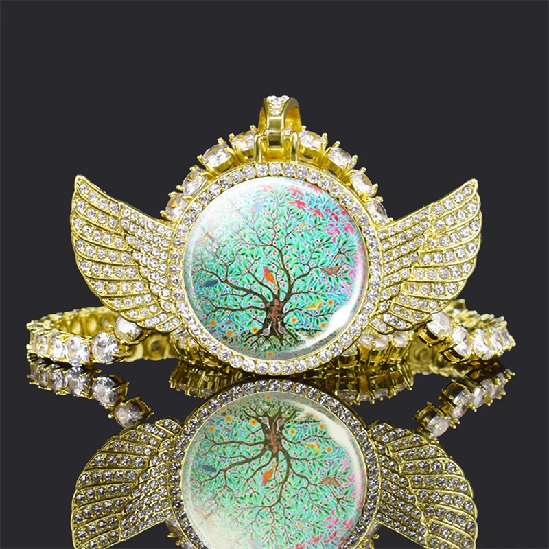 

Tree of Life Shiny Crystal Necklace Zircon Crystal Angel Wings Pendant Life Tree Art Jewelry for Women Men Girls Christmas Gift