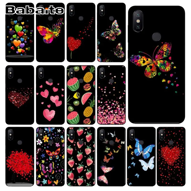 Красочными бабочками и бантиками Розовый любящее сердце черный мягкий кейс для