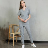 performance womens medical scrubs nurse mens work uniform doctor workwear top and pant gray solid color suits 302