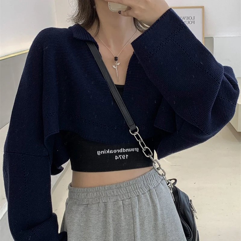 Sense of Design V-neck Pullover Knitted Spring Sweater Women's Loose-Fit Short Autumn 2020 New Style Korean-style Long-s | Женская