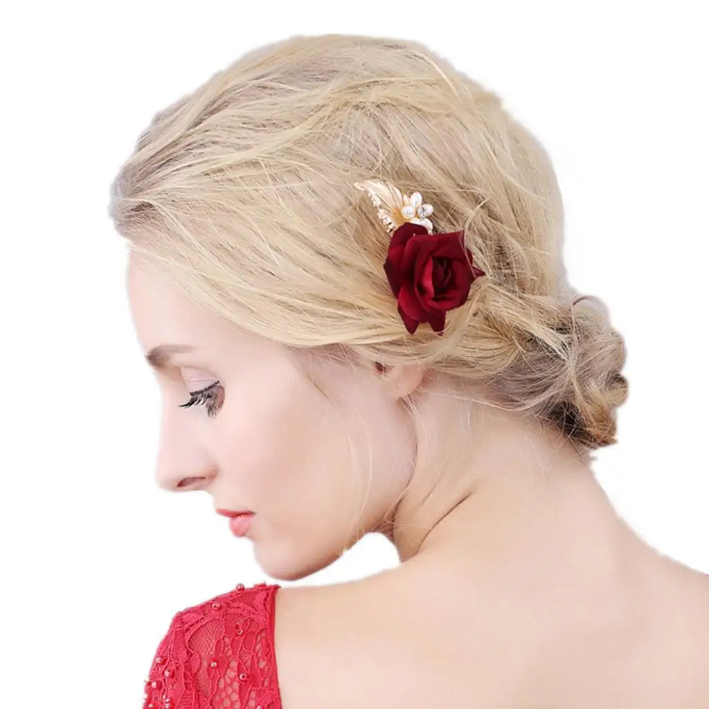Свадебные жемчужные заколки для волос Цветочная заколка красная роза украшения