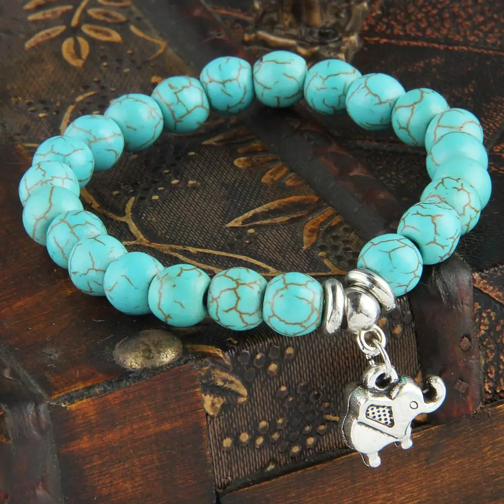 12 шт. винтажные натуральные красивые браслеты с камнем подвески в виде слона для