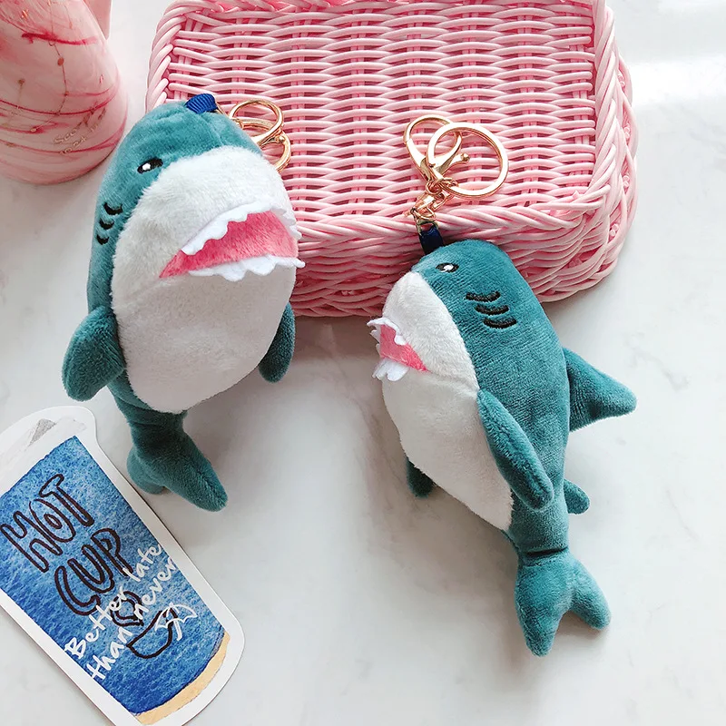 

15cm Mini Plush Toy Cute Shark Plush Keychain Women's Car Keyring Pompom Key Chains Women Handbag Key Pendant