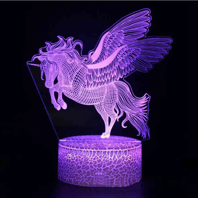 3D LED ночник Единорог Лошадь лампа 16 цветов Фея дистанционное управление