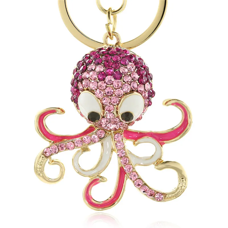 Pink Dalaful милый осьминог брелок для ключей Кристалл океан животное кошелек сумки кулон брелок кольцо держатель для автомобиля для женщин K377 - Цвет: Pink