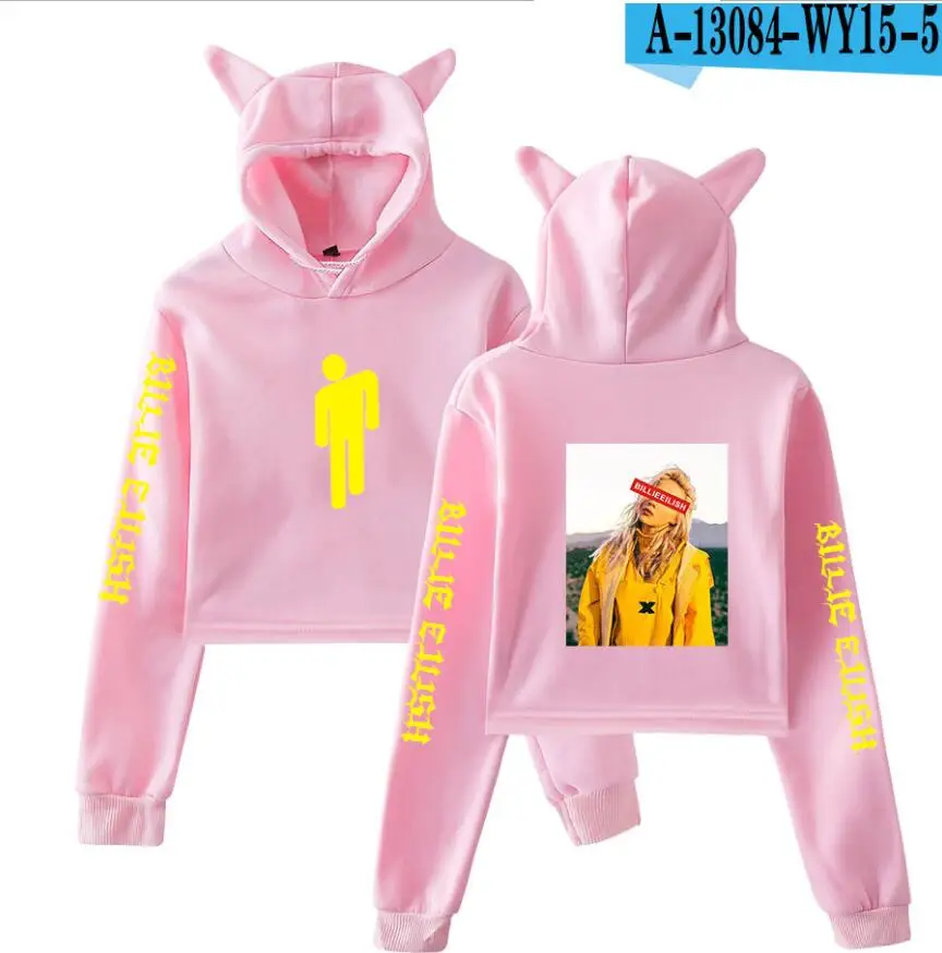 Kpop Billie Eilish Женская толстовка укороченный топ с кошачьими ушками и капюшоном мягкая Толстовка Harajuku зимние женские толстовки открытые Большие размеры 4XL - Цвет: model 10