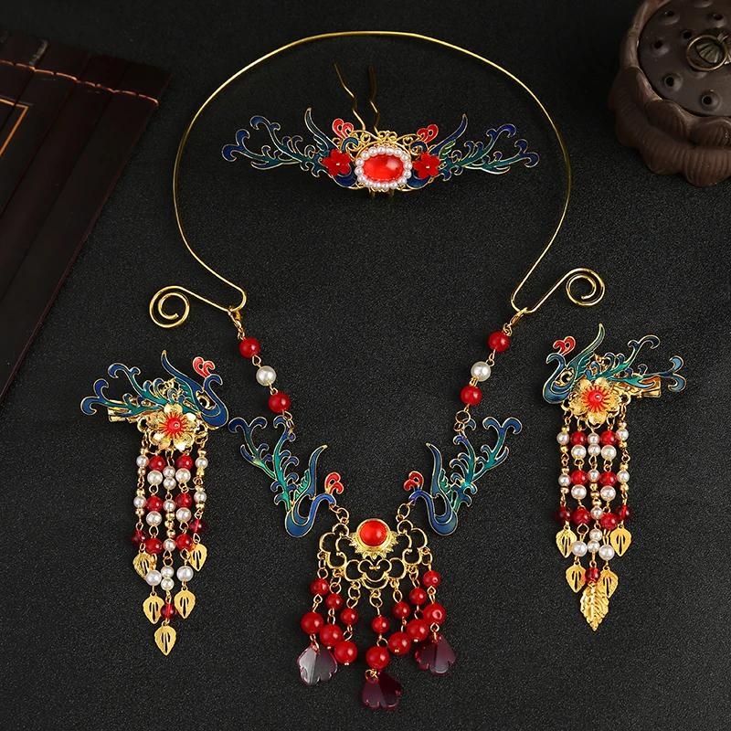 

Hair Hanfu antiquity crowns hairpin edge clamps necklace collar made out headdress step shake fringed costume suit